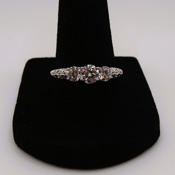 Stunning Petite 3 Stone GRA Certified 1.10Ctw Moissanite Diamond Ring - Picture 7 of 15